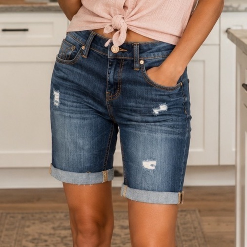 Vigoss Studio The Brooklyn Bermuda Distressed‎ Denim Shorts Dark Wash  29 X5